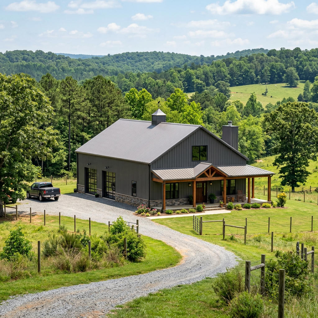 Metal barndominium home in West Georgia setting